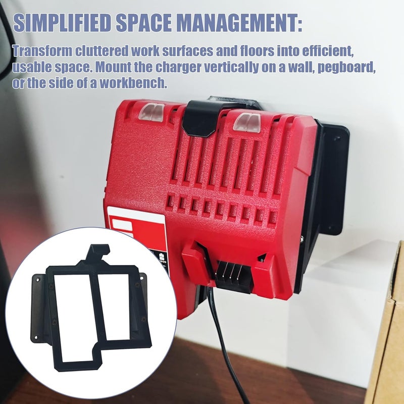 NATUHODE Power Tool Organizer, Compatible with Milwaukee M12/M18 Charger Wall Mount Securely Mounts Your Charger, for Garage & Workshop Organization, Saving Space and Keeping Your Tools Tidy (black) - Image 4